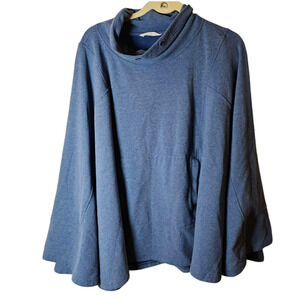 Soft Surroundings Sweater Womens Size Large XL Blue Cozy Fleece Cape Top Poncho